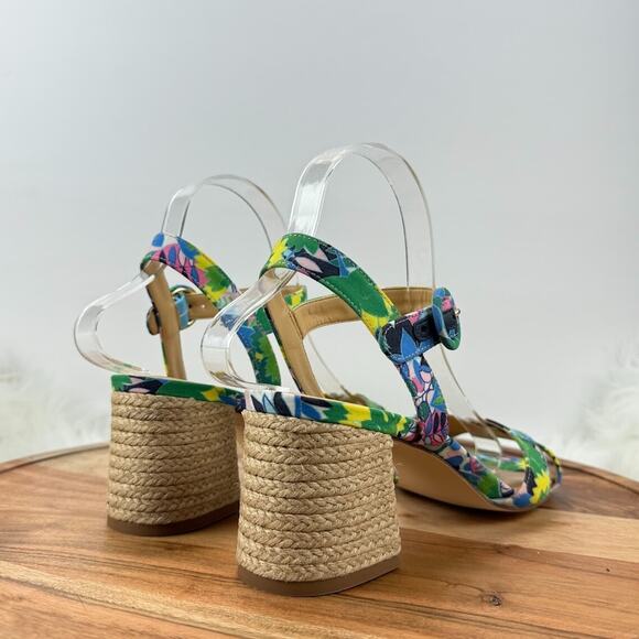 Talbots Floral Tropical Print Block Heel Sz 7.5M Ankle Strap‎ Sandals Colorful - Picture 3 of 15